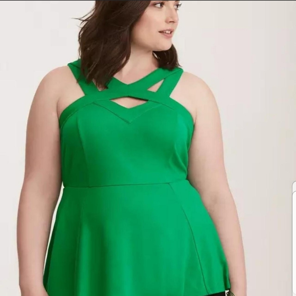 BNWT Deadstock 2017 Torrid Jelly Bean Green Strappy Peplum Halter Tank Top 00